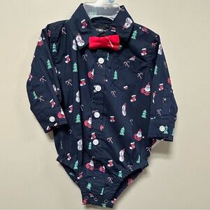 Buttons & Thread Sz 3-6 Months Navy Blue Christmas Onesie NWT Snowmen Trees 🌲
